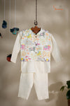 White Boys Ethnic Floral Printed Kurta With Pyjama Set !!!