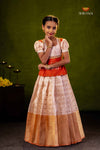 Peach Purple Mango EMB Traditional Pattu Pavadai Set for Girls