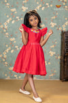 Red Chanderi Floral Frock For Kids