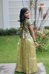 Dark Green Onam brocade Traditional Pattu Pavadai Set for Girls