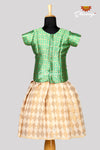 Green with Half White Baby Banaras Pattu Pavadai For Just Born
