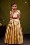 Half White Golden Flame Traditional Pattu Pavadai Set for Girls