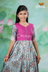 Grey Satin Rose Bunch Long Gown For Girls !!!
