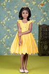 Yellow Chanderi Floral Creeper Frock For Kids