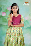 Green Satin Rose Bunch Long Gown For Girls !!!