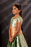 Green Silver Stone Traditional Pattu Pavadai Set for Girls