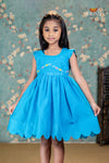 Sky Blue Chanderi Floral Creeper Frock For Kids