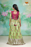 Green Elbow Sleeve Satin Rose Bunch Long Gown For Girls