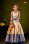 Blue Golden Tulip Traditional Pattu Pavadai Set for Girls