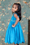 Sky Blue Chanderi Floral Creeper Frock For Kids