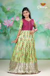 Green Elbow Sleeve Satin Rose Bunch Long Gown For Girls