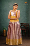 Pink Silver Stone Traditional Pattu Pavadai Set for Girls