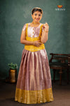Pink Silver Stone Traditional Pattu Pavadai Set for Girls