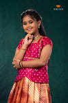 Orange Mugil Mozhi Traditional Pattu Pavadai Set for Girls