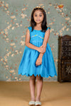 Sky Blue Chanderi Floral Creeper Frock For Kids