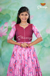 Pink Satin Rose Bunch Designer Long Frock For Girls !!!