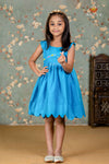 Sky Blue Chanderi Floral Creeper Frock For Kids