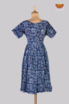 Indigo Blue Bagru Floral Frock For Kids