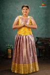 Pink Silver Stone Traditional Pattu Pavadai Set for Girls