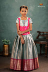 Sky Blue Silver Stone Traditional Pattu Pavadai Set for Girls