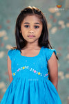 Sky Blue Chanderi Floral Creeper Frock For Kids