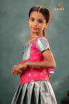 Sky Blue Silver Stone Traditional Pattu Pavadai Set for Girls