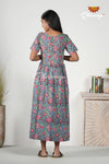 Rama Green Bagru Floral Frock For Kids