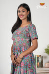 Rama Green Bagru Floral Frock For Kids