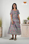 Rama Green Bagru Floral Frock For Kids