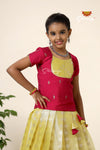 Girls Yellow Floating Mango Butta Pattu Pavadai