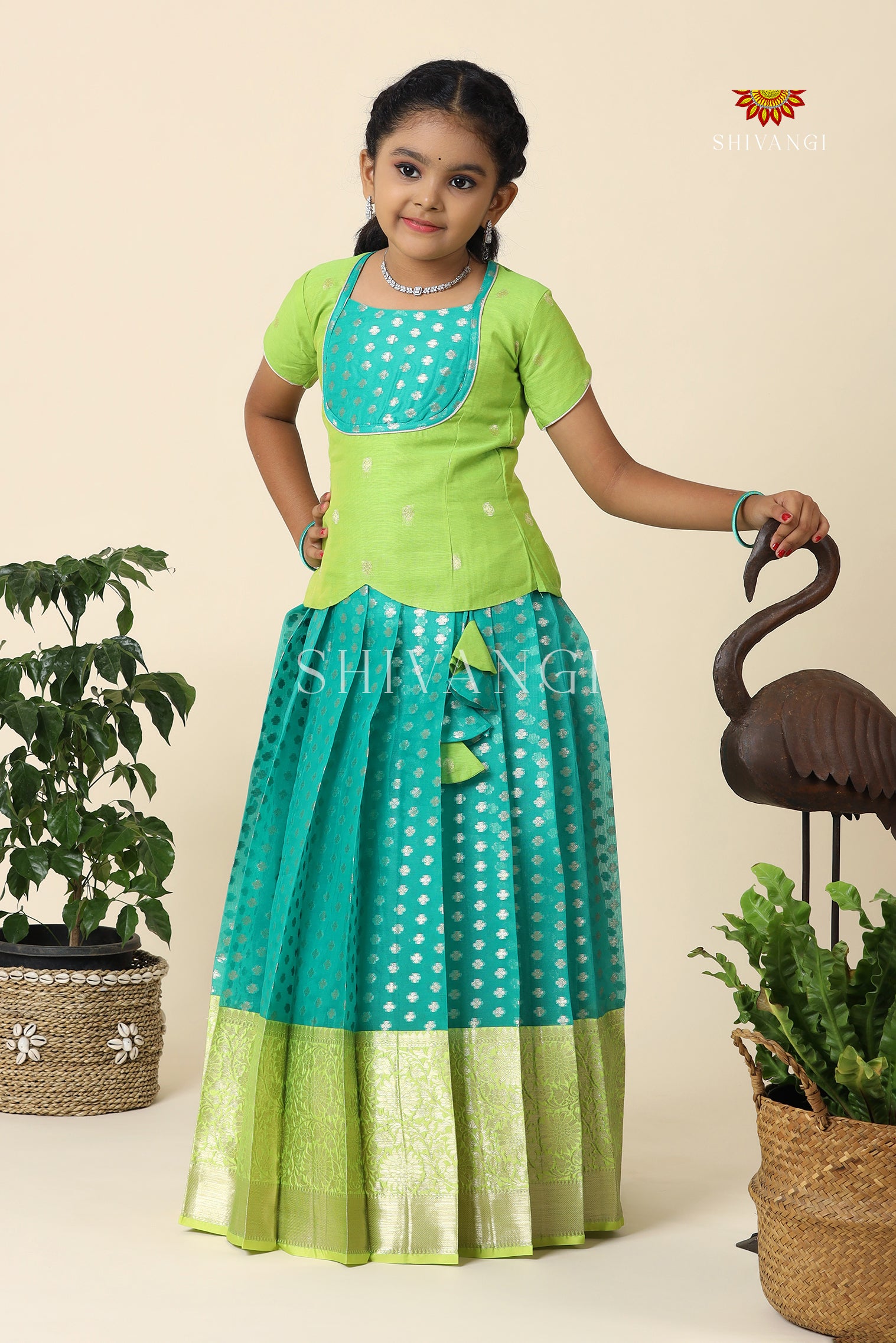 Green Sevanthi Pattu Pavadai For Girls Festive Wear!!! Year