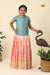Peach Turquoise Pattu Pavadai For Girls - Festive Wear!!!