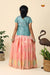 Peach Turquoise Pattu Pavadai For Girls - Festive Wear!!!