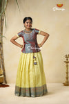 Girls Yellow Peacock Rain Pattu Pavadai Designs
