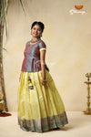 Girls Yellow Peacock Rain Pattu Pavadai Designs