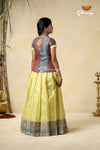 Girls Yellow Peacock Rain Pattu Pavadai Designs