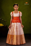 Peach Purple Mango EMB Traditional Pattu Pavadai Set for Girls