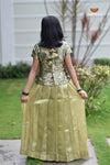 Dark Green Onam brocade Traditional Pattu Pavadai Set for Girls