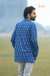 Navy Blue Cotton Ikat Kurta For Boys