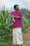 Magenta Zig Zag Cotton Kurta For Boys