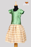 Green with Half White Baby Banaras Pattu Pavadai For Just Born