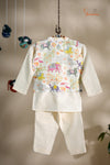White Boys Ethnic Floral Printed Kurta With Pyjama Set !!!