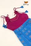 Blue Checks Golden Lotus Baby Frock For Girls