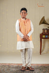 Ethnic Waer - Peach Boys Floral Nehru Jacket With Kurta Set !!!