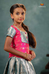 Sky Blue Silver Stone Traditional Pattu Pavadai Set for Girls
