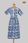  Indigo Blue Bagru Floral Frock For Kids