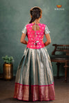 Sky Blue Silver Stone Traditional Pattu Pavadai Set for Girls