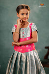 Sky Blue Silver Stone Traditional Pattu Pavadai Set for Girls