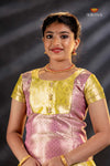 Yellow Silver Stone Traditional Pattu Pavadai Set for Girls