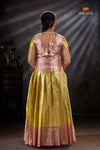 Yellow Silver Stone Traditional Pattu Pavadai Set for Girls